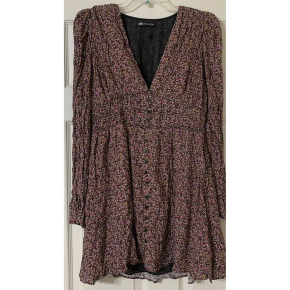 NWOT Zara Ditsy Floral Print Smocked Waist Mini Dress Size M (N18) - Picture 3 of 10